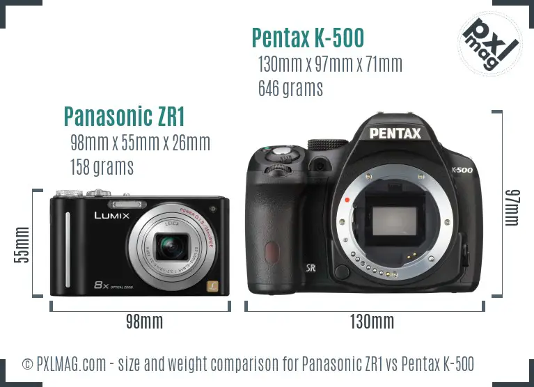 Panasonic ZR1 vs Pentax K-500 size comparison