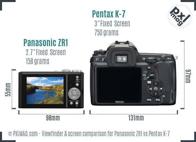 Panasonic ZR1 vs Pentax K-7 Screen and Viewfinder comparison