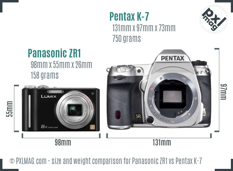 Panasonic ZR1 vs Pentax K-7 size comparison