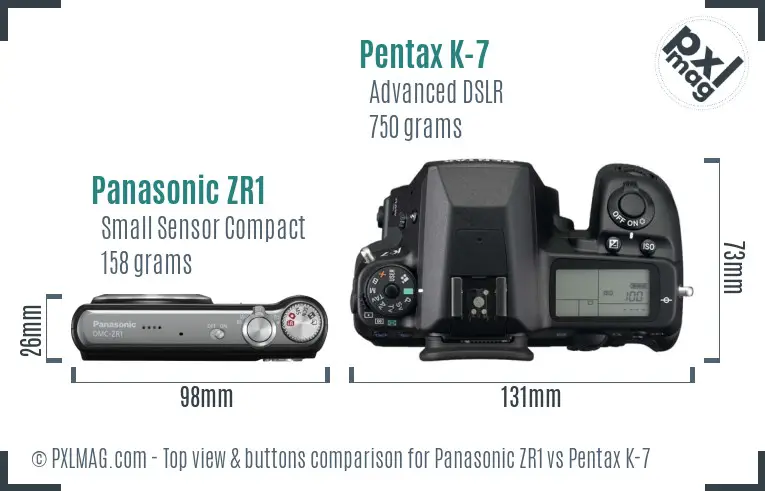 Panasonic ZR1 vs Pentax K-7 top view buttons comparison