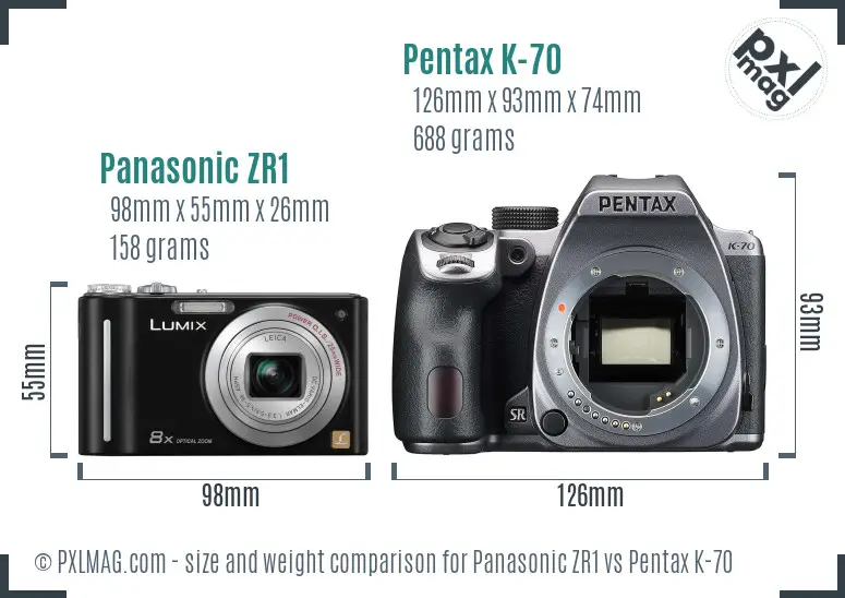 Panasonic ZR1 vs Pentax K-70 size comparison