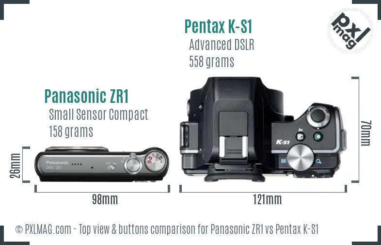 Panasonic ZR1 vs Pentax K-S1 top view buttons comparison