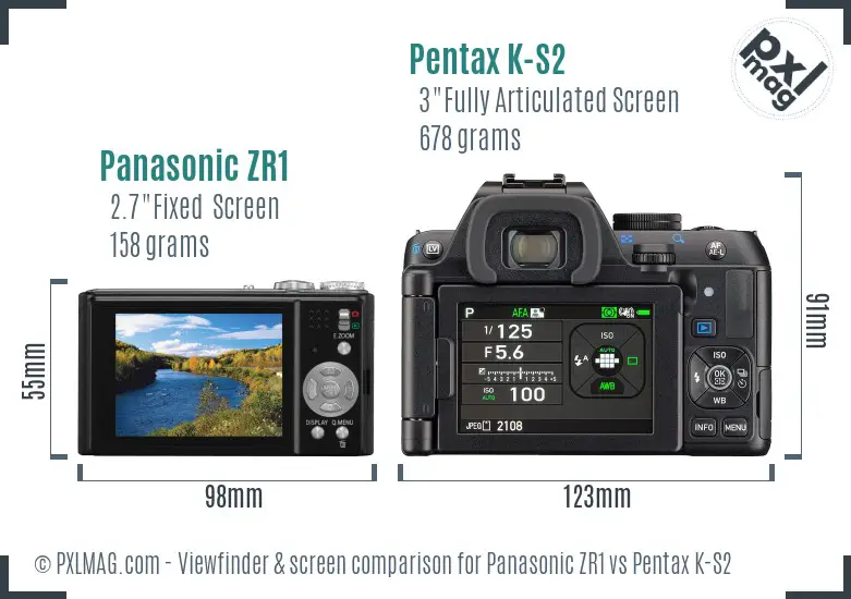 Panasonic ZR1 vs Pentax K-S2 Screen and Viewfinder comparison