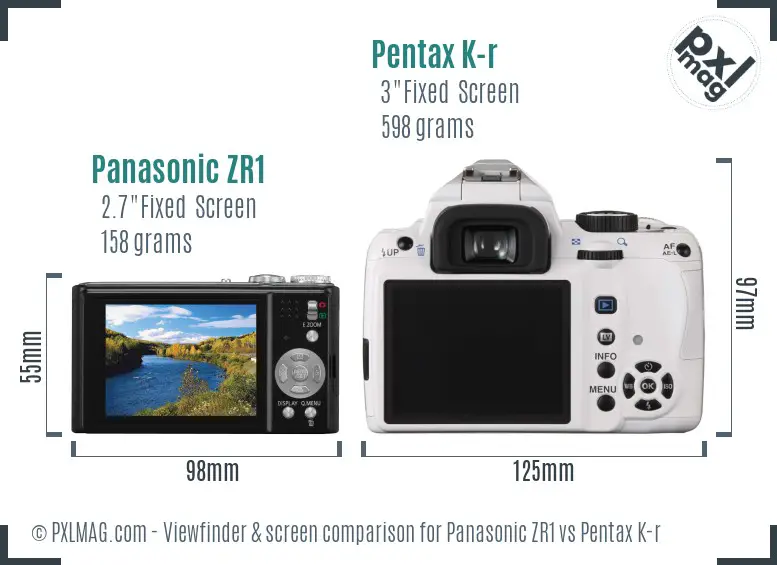 Panasonic ZR1 vs Pentax K-r Screen and Viewfinder comparison
