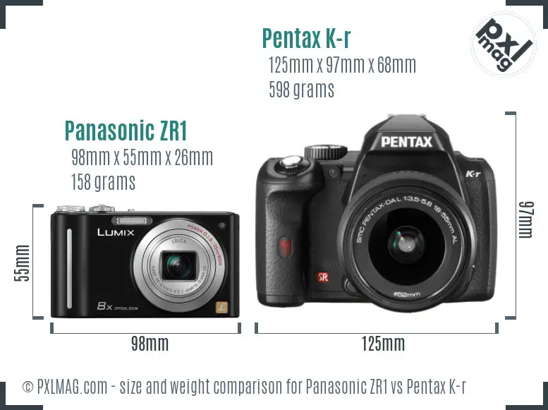 Panasonic ZR1 vs Pentax K-r size comparison