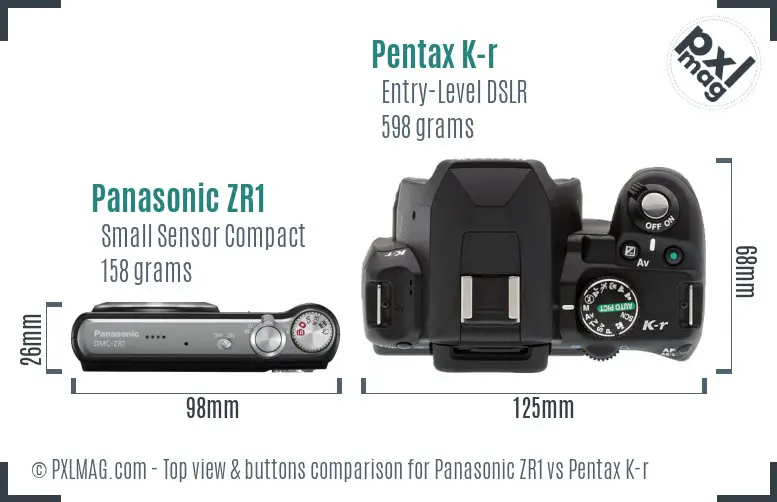 Panasonic ZR1 vs Pentax K-r top view buttons comparison