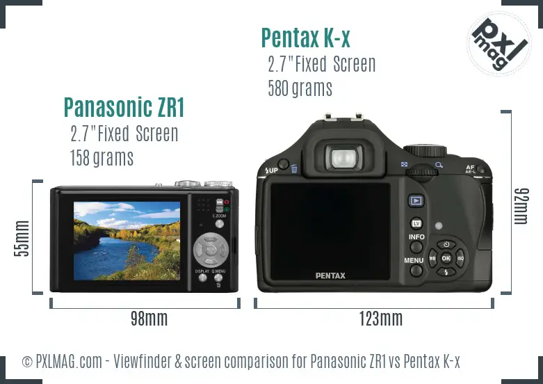 Panasonic ZR1 vs Pentax K-x Screen and Viewfinder comparison