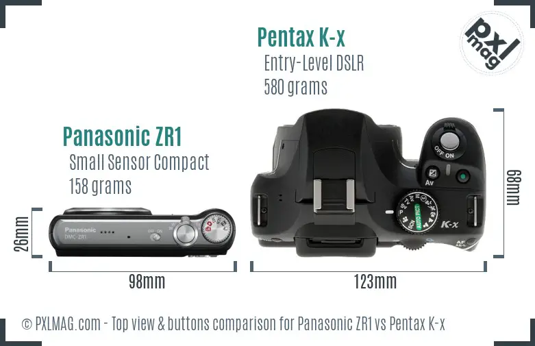Panasonic ZR1 vs Pentax K-x top view buttons comparison