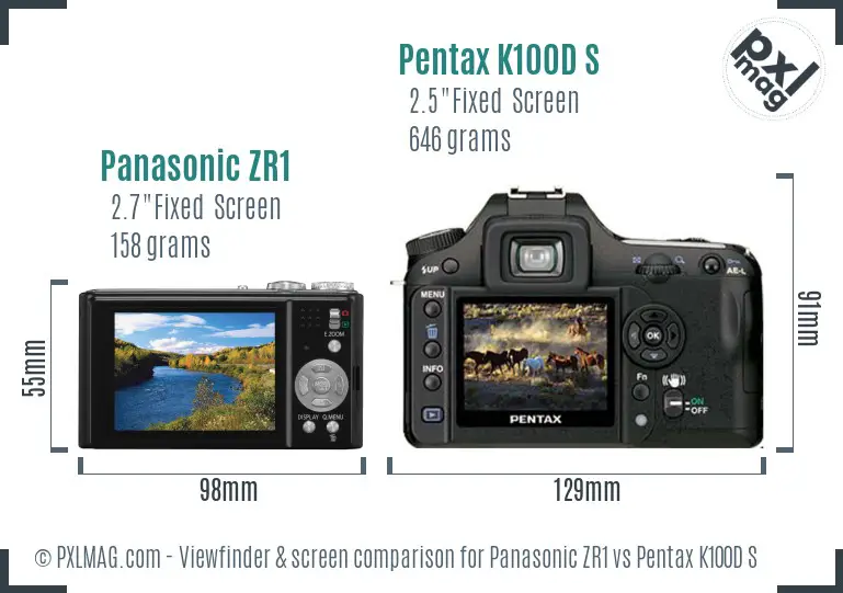 Panasonic ZR1 vs Pentax K100D S Screen and Viewfinder comparison