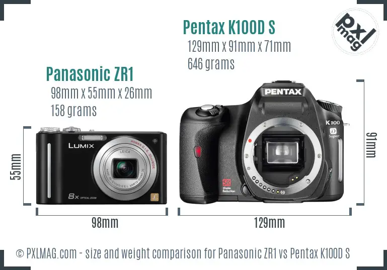Panasonic ZR1 vs Pentax K100D S size comparison