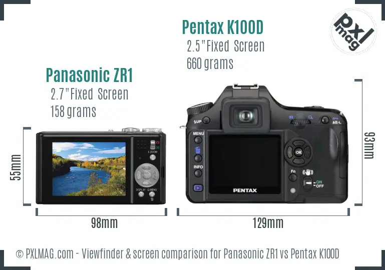 Panasonic ZR1 vs Pentax K100D Screen and Viewfinder comparison