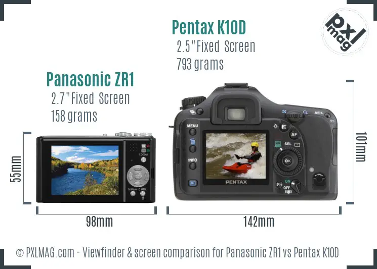 Panasonic ZR1 vs Pentax K10D Screen and Viewfinder comparison