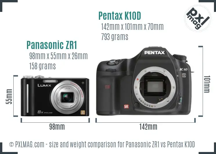 Panasonic ZR1 vs Pentax K10D size comparison