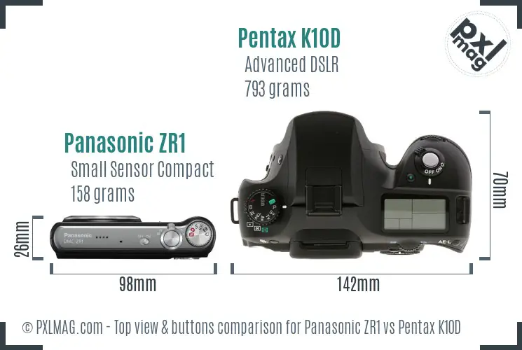Panasonic ZR1 vs Pentax K10D top view buttons comparison