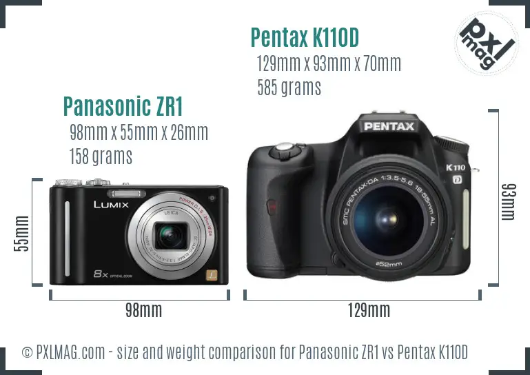 Panasonic ZR1 vs Pentax K110D size comparison