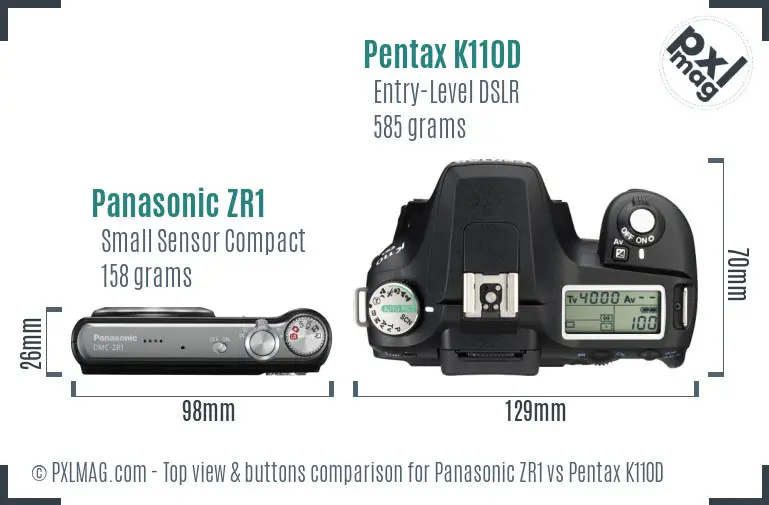 Panasonic ZR1 vs Pentax K110D top view buttons comparison