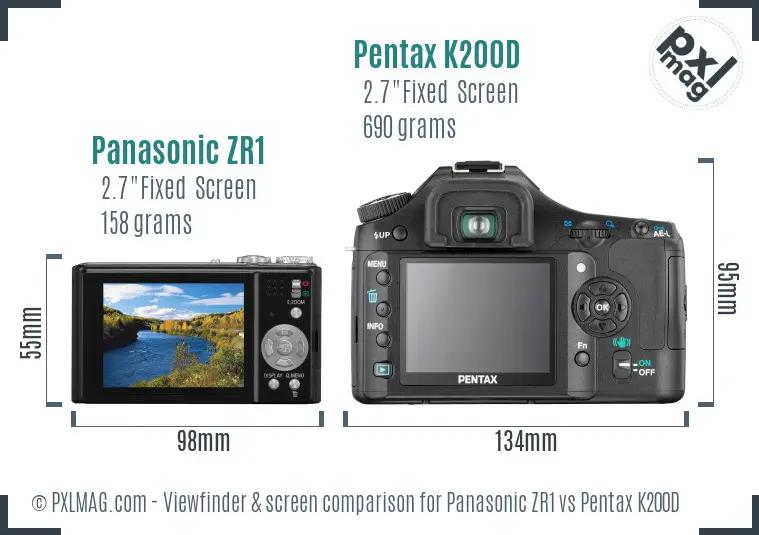 Panasonic ZR1 vs Pentax K200D Screen and Viewfinder comparison