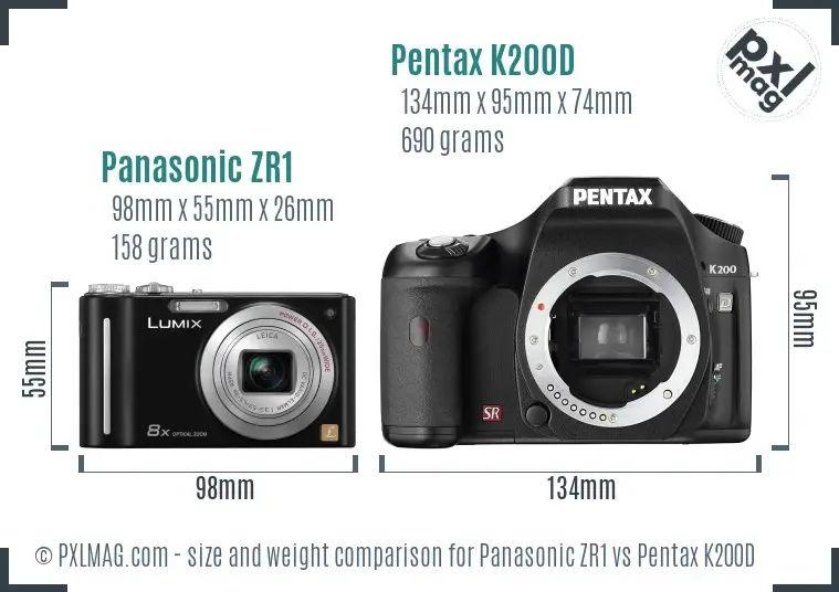 Panasonic ZR1 vs Pentax K200D size comparison