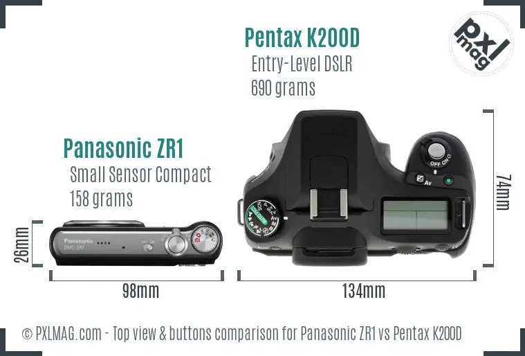 Panasonic ZR1 vs Pentax K200D top view buttons comparison