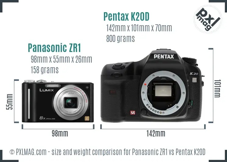 Panasonic ZR1 vs Pentax K20D size comparison