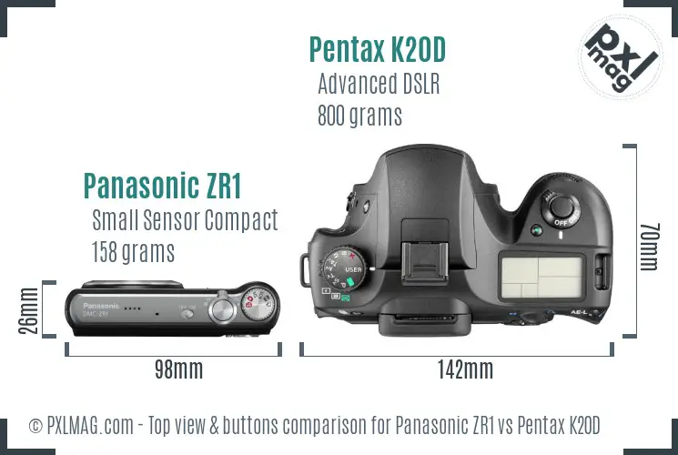 Panasonic ZR1 vs Pentax K20D top view buttons comparison