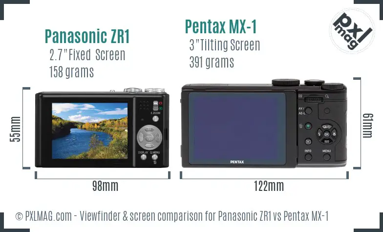 Panasonic ZR1 vs Pentax MX-1 Screen and Viewfinder comparison