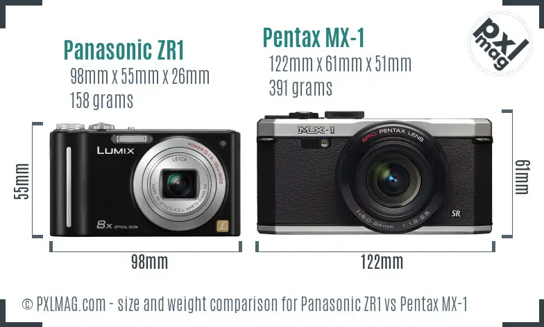 Panasonic ZR1 vs Pentax MX-1 size comparison