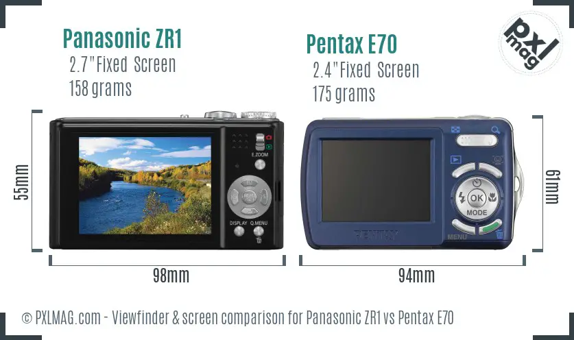 Panasonic ZR1 vs Pentax E70 Screen and Viewfinder comparison