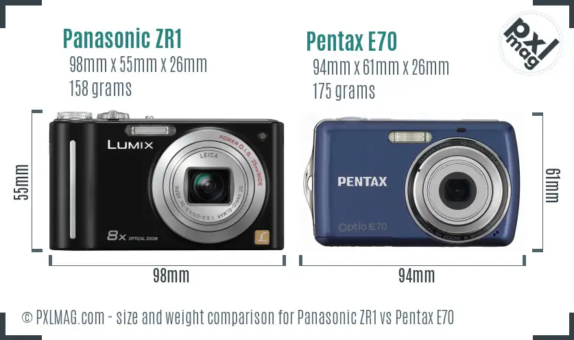 Panasonic ZR1 vs Pentax E70 size comparison