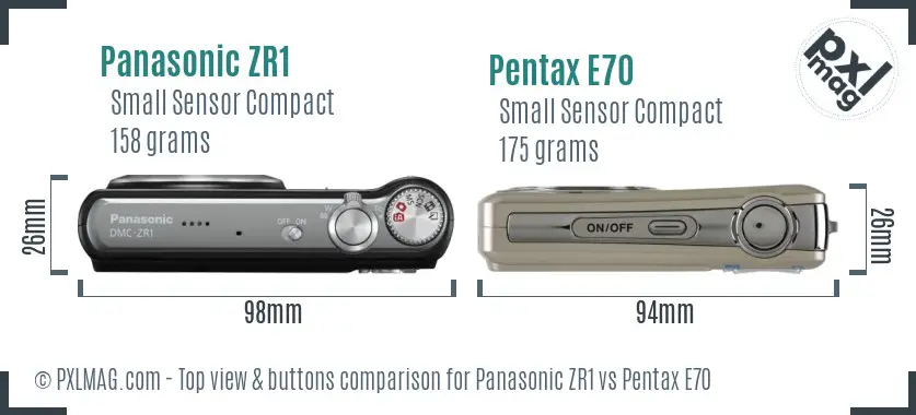 Panasonic ZR1 vs Pentax E70 top view buttons comparison