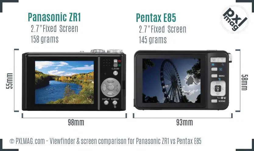 Panasonic ZR1 vs Pentax E85 Screen and Viewfinder comparison