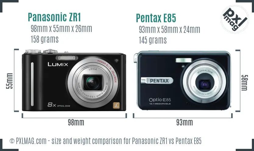 Panasonic ZR1 vs Pentax E85 size comparison