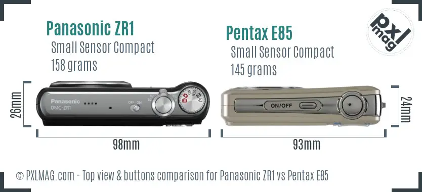 Panasonic ZR1 vs Pentax E85 top view buttons comparison