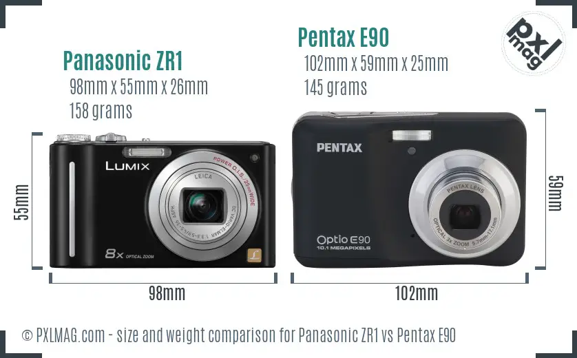 Panasonic ZR1 vs Pentax E90 size comparison