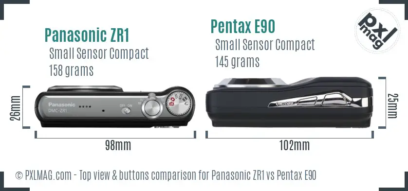 Panasonic ZR1 vs Pentax E90 top view buttons comparison