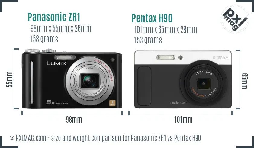 Panasonic ZR1 vs Pentax H90 size comparison