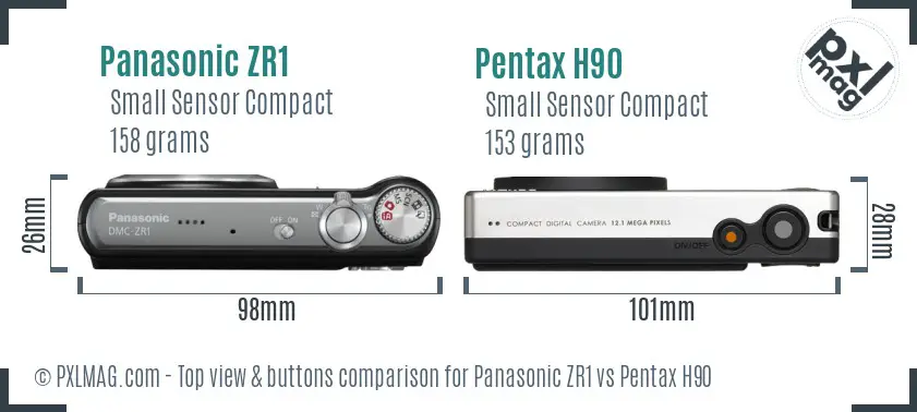 Panasonic ZR1 vs Pentax H90 top view buttons comparison
