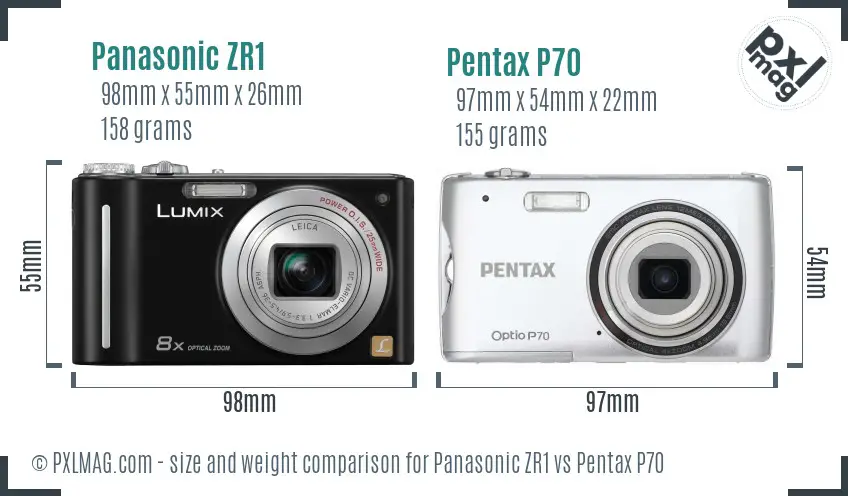 Panasonic ZR1 vs Pentax P70 size comparison
