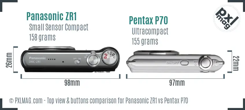 Panasonic ZR1 vs Pentax P70 top view buttons comparison