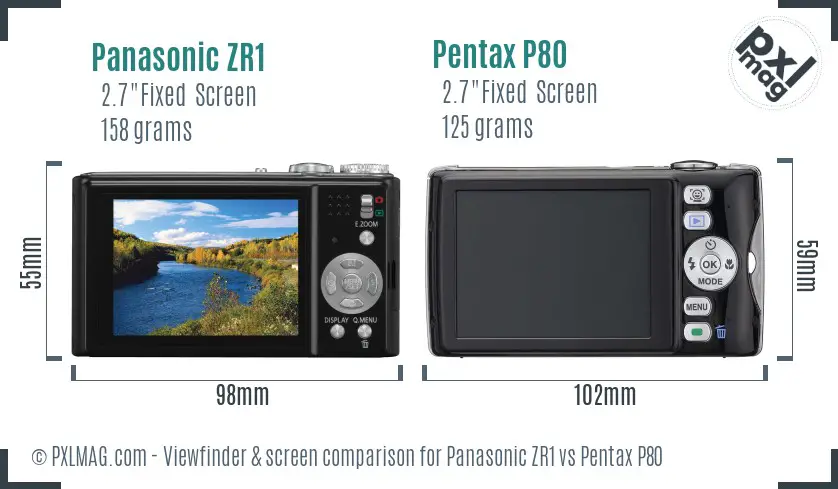 Panasonic ZR1 vs Pentax P80 Screen and Viewfinder comparison