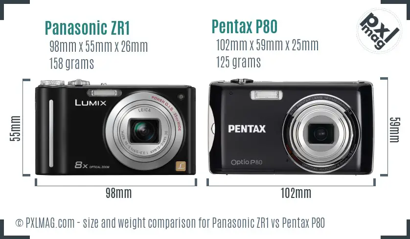 Panasonic ZR1 vs Pentax P80 size comparison