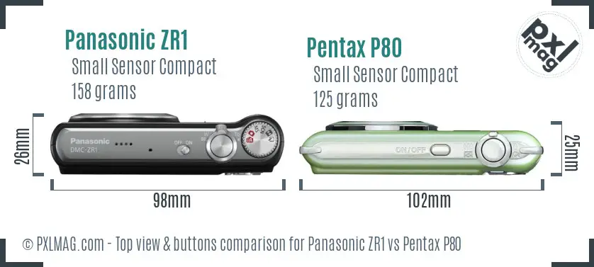 Panasonic ZR1 vs Pentax P80 top view buttons comparison