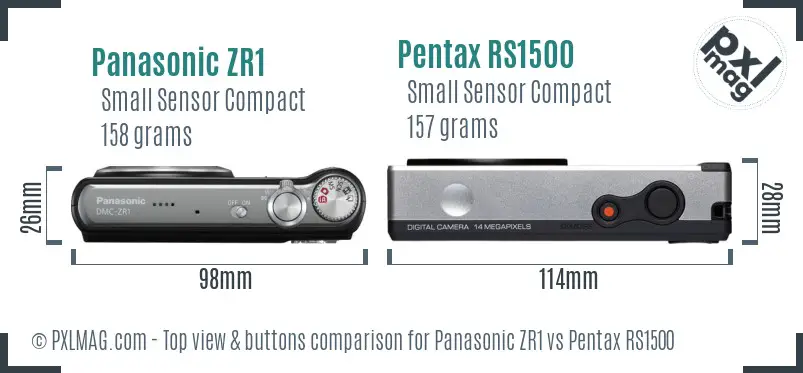 Panasonic ZR1 vs Pentax RS1500 top view buttons comparison