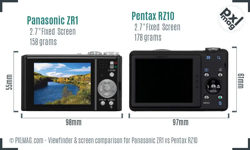 Panasonic ZR1 vs Pentax RZ10 Screen and Viewfinder comparison