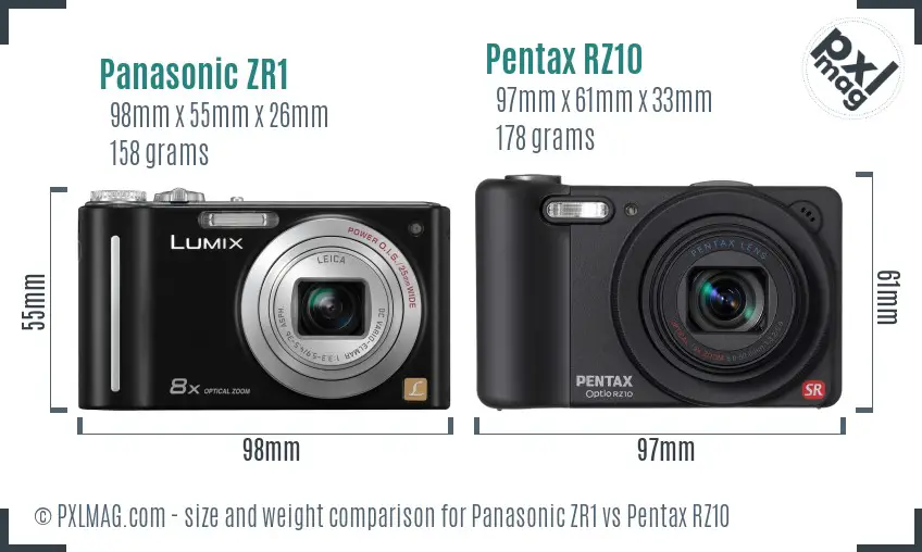 Panasonic ZR1 vs Pentax RZ10 size comparison