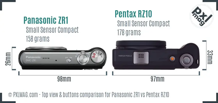 Panasonic ZR1 vs Pentax RZ10 top view buttons comparison