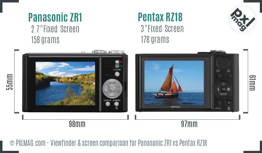 Panasonic ZR1 vs Pentax RZ18 Screen and Viewfinder comparison