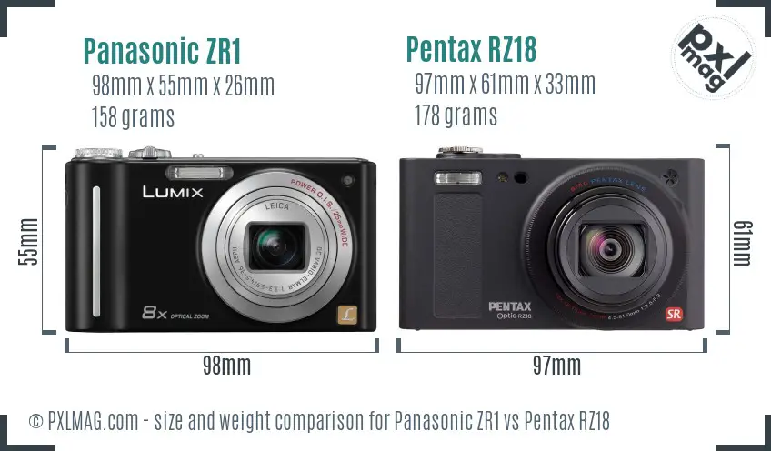 Panasonic ZR1 vs Pentax RZ18 size comparison