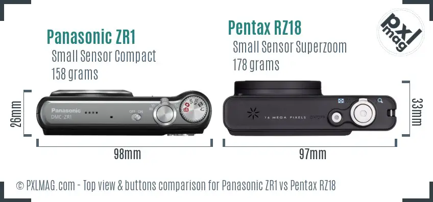 Panasonic ZR1 vs Pentax RZ18 top view buttons comparison
