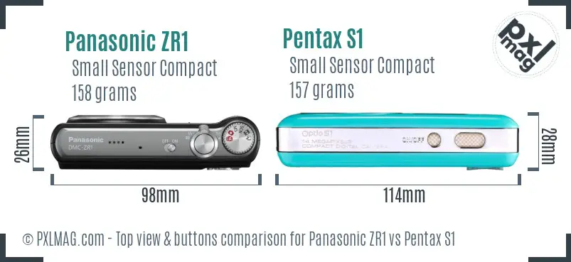 Panasonic ZR1 vs Pentax S1 top view buttons comparison